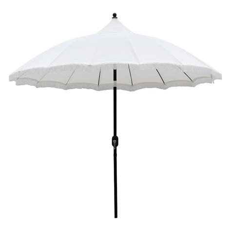 Aluminum White Dome Crank And Tilt Outdoor Umbrella/Fringe, 9' | At Home