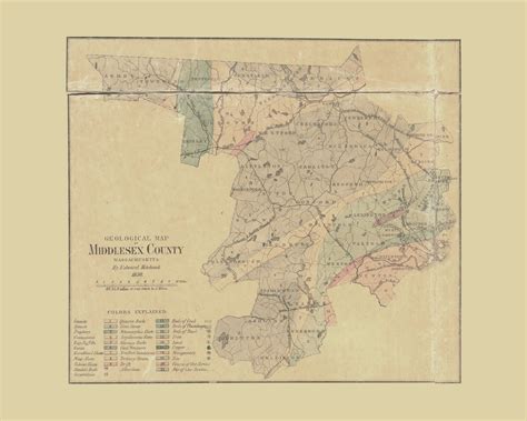 Middlesex County, Middlesex County Massachusetts 1856 Old Town Map ...