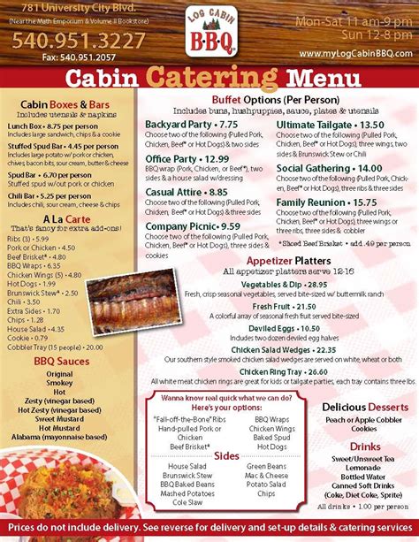 Log Cabin BBQ catering menu | menus | Pinterest | Bbq catering ...