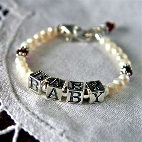 Birthstone and Freshwater Pearl Baby Name Bracelet