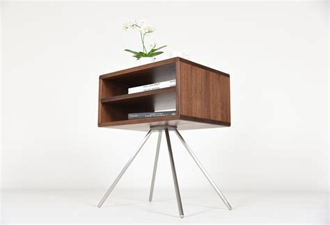 Mid Century Modern Bedside Table With Two Shelves in Solid Walnut Wood ...