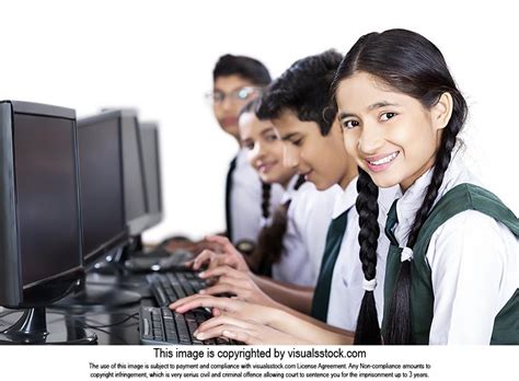 Indian High-School Students Working On-Computer Studying E-Learning In ...