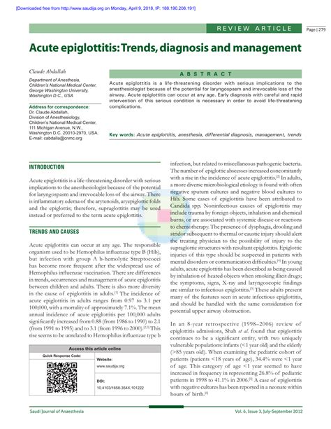 (PDF) Acute epiglottitis: Trends, diagnosis and management