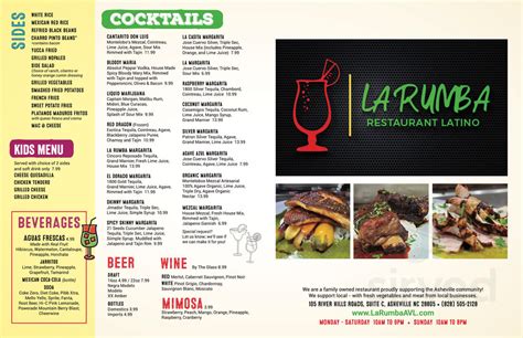 La Rumba Restaurant Latino menu in Asheville, North Carolina, USA