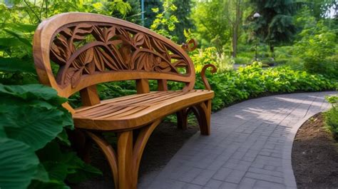 Premium AI Image | Wooden bench at flower garden park Generative AI