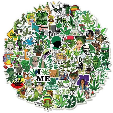 100pcs Weed Smoking Stickers Graffiti Laptop Leaves Skateboard Luggage ...