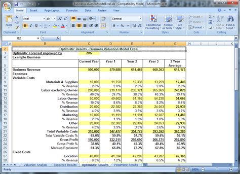 Business Valuation Model Excel 60 - Download, Screenshots