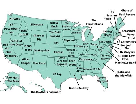 The Most Famous Band of all Time From Every U.S. State - Vivid Maps | Popular bands, Map ...