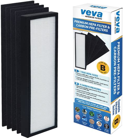 VEVA Premium HEPA Replacement Filter Including 4 Activated Carbon Pre ...