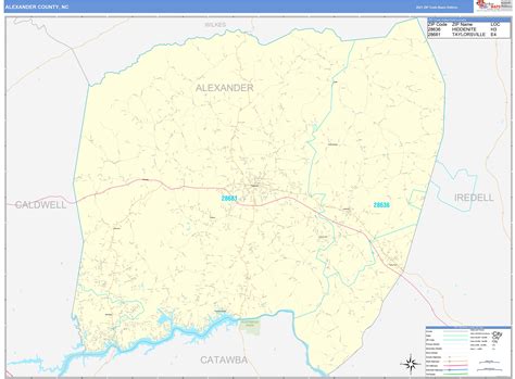 Alexander County, NC Zip Code Wall Map Basic Style by MarketMAPS