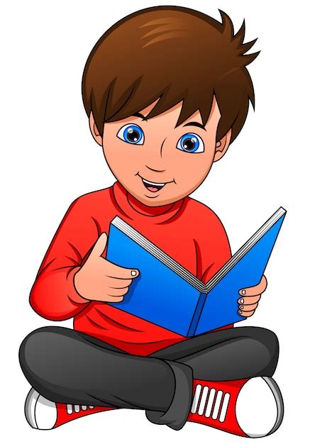 Premium Vector | Cute boy reading book