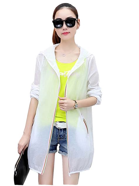 Women Summer UV Sun Protection Jacket Middle Length Loose Beach Ladies Sunscreen Ultra Thin ...