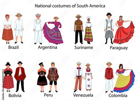 National costumes of South America. Women's and men's folk costumes of ...