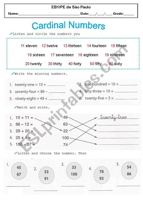 Cardinal Numbers - ESL worksheet by Filipa Barroso