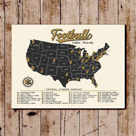 Pro Football Checklist Map Gift for Football Fans Sport - Etsy