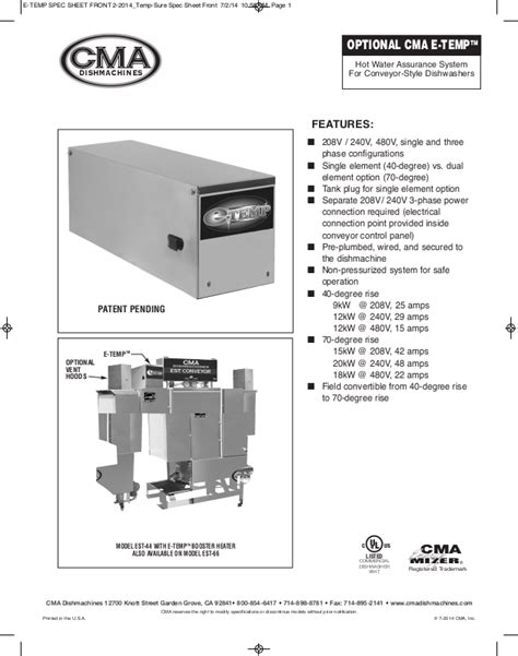 CMA Dishmachines EST-44 User Manual