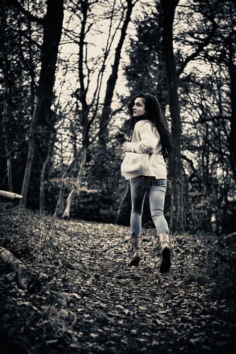 Scared girl running. Teenage girl running scared away from camera in woods , #spon, #running, # ...