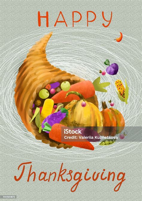 Illustration Of A Cornucopia On A Thanksgiving Stock Illustration ...