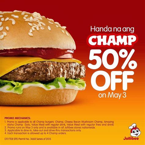 Manila Shopper: Jollibee Champ Burger at 50% Off: May 3 2015