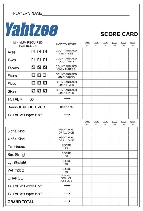 Printable Yahtzee Sheets