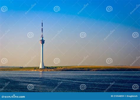 Techirghiol Lake and Tv Tower Stock Image - Image of tourism, landmark ...