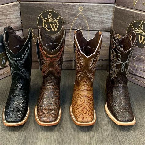 MEN'S RODEO COWBOY BOOTS HAND TOOLED LEATHER WESTERN SQUARE TOE BROWN ...