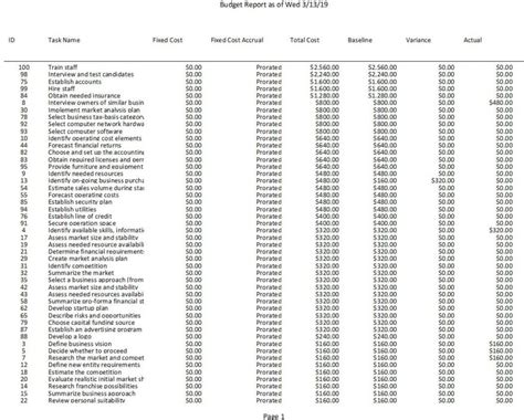 Budget Report – Project Plan 365