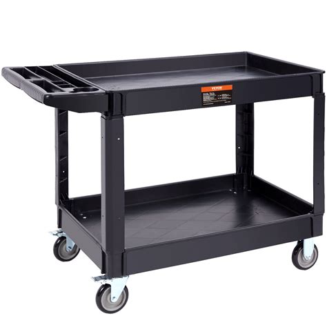 VEVOR Utility Service Cart, 2 Shelf 550LBS Heavy Duty Plastic Rolling ...