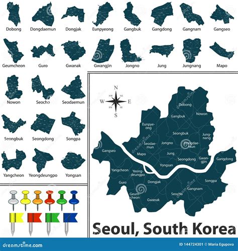 Map of Seoul with Districts Stock Vector - Illustration of atlas ...