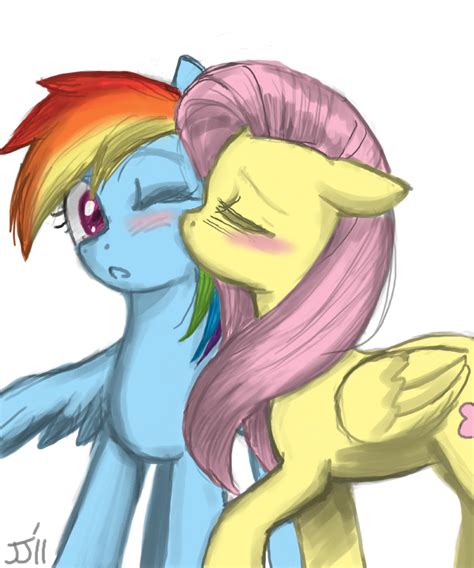 Image - 76029 - Flutterdash artist john joseco cute fluttershy kissing rainbow dash shipping.png ...