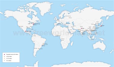 Map of the largest cities in the world