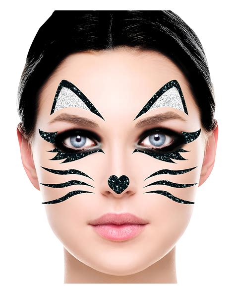 Black Cat Glitter Face Sticker | Halloween makeup | Horror-Shop.com