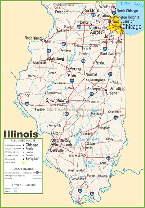 Illinois highway map - Ontheworldmap.com