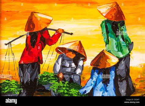 Painting of Vietnamese agricultural workers, Vietnam Stock Photo - Alamy