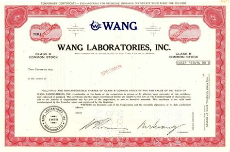 Wang Laboratories, Inc. | Laboratory, Specimen, Stock certificates