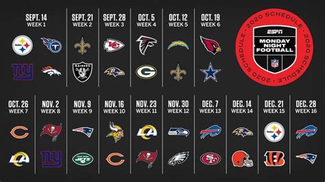 Pin on 2020 nfl schedule | Monday night football, Monday night football game, Monday night