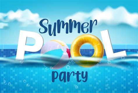 Summer Pool Party Vector Banner Design. Summer Pool Party Text in Swimming Pool Background with ...