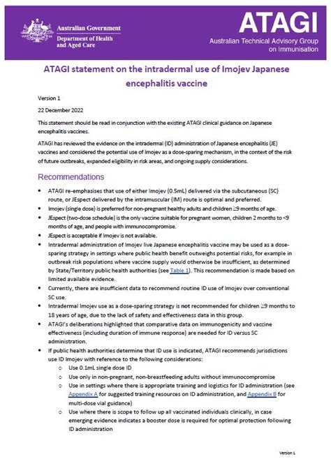 ATAGI statement on the intradermal use of Imojev Japanese encephalitis vaccine | Australian ...