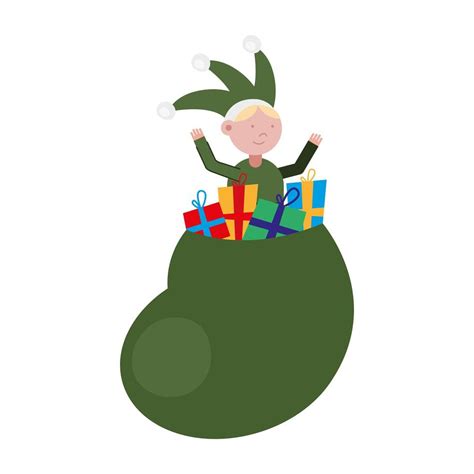 elf santa helper in gifts bag christmas character 2736505 Vector Art at Vecteezy