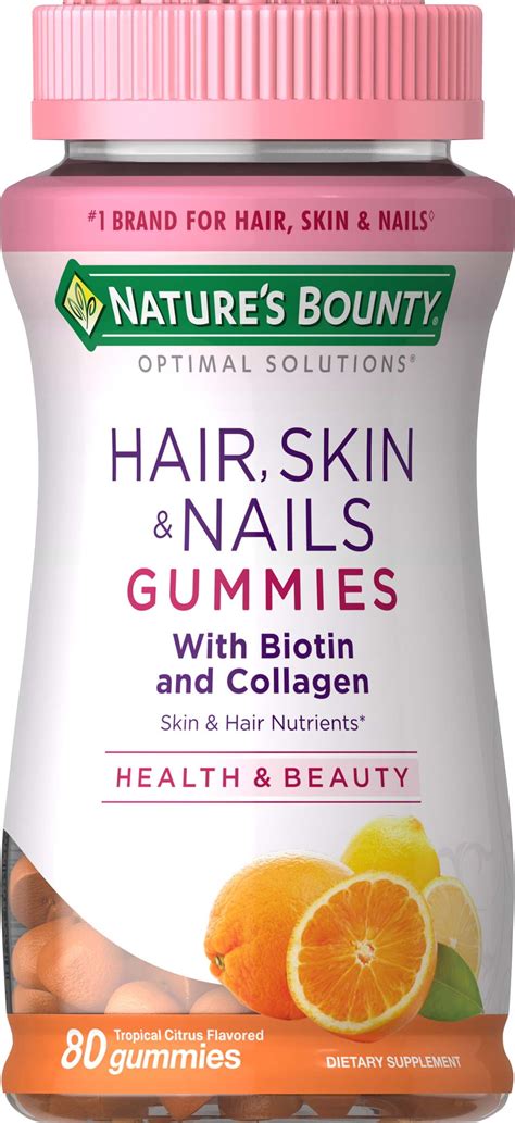 Nature's Bounty® Optimal Solutions Hair, Skin & Nails with Biotin and Collagen, 80 Gummies ...