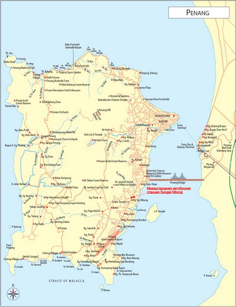 Map of Penang Island and George Town with attractions, districts ...