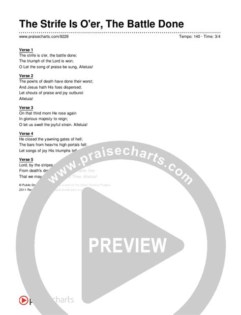 The Strife Is O'er The Battle Done Chords PDF (Traditional Hymn) - PraiseCharts