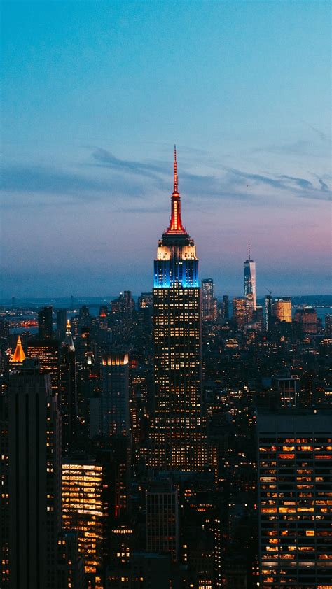 Nueva York, rascacielos, noche de la ciudad, luces, Estados Unidos 1080x1920 iPhone 8/7/6/6S ...