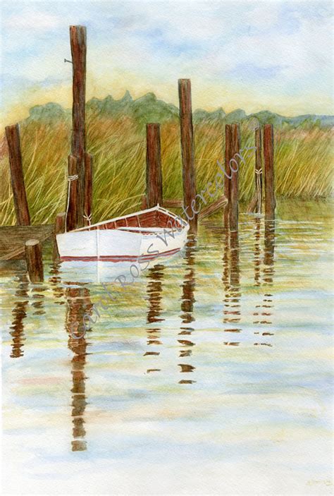 Row Boat - Watercolor Matted Print | Rowboat painting, Row boat, Lake art