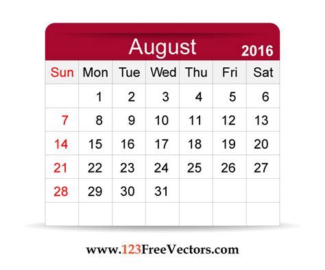 Free Vector 2016 Calendar August by 123freevectors on DeviantArt