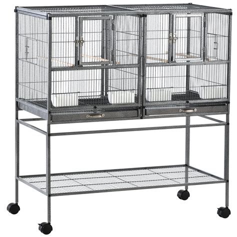 Buy Pawhut Large Double Rolling Metal Bird Cage House with Removable ...