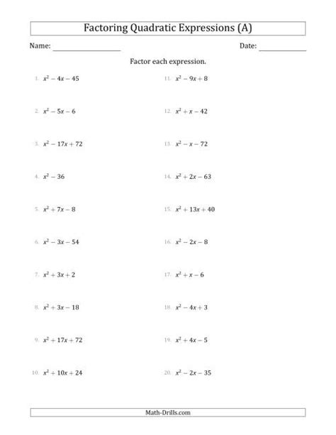 factoring practice worksheet