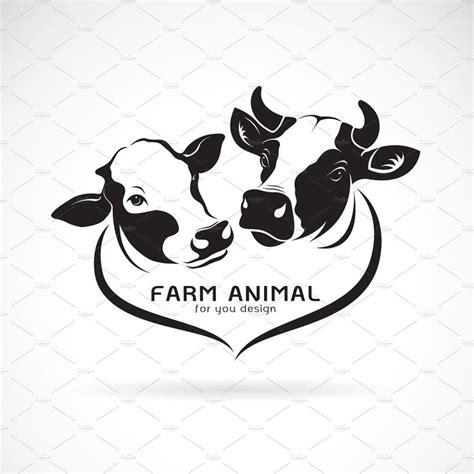 Vector of two cows head design. | Cow head, Farm logo design, Cow logo