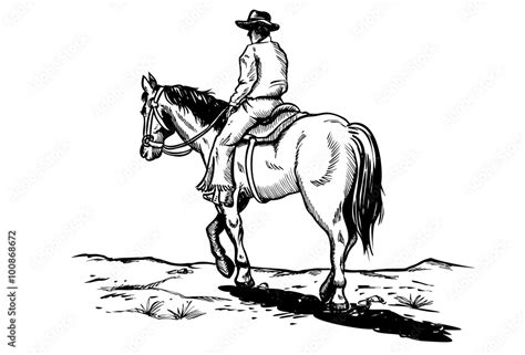 Drawing of cowboy riding horse, vector Stock Vector | Adobe Stock