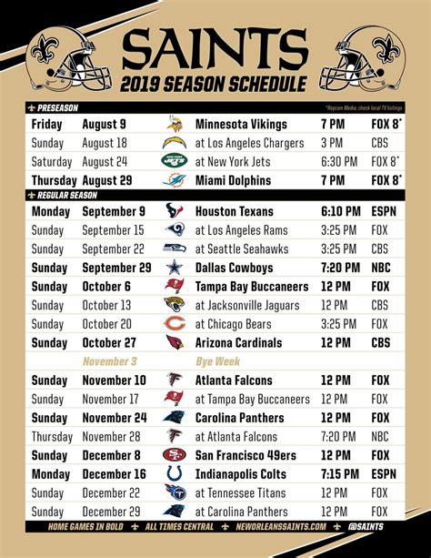 New Orleans Saints Printable Schedule - Printable Schedule